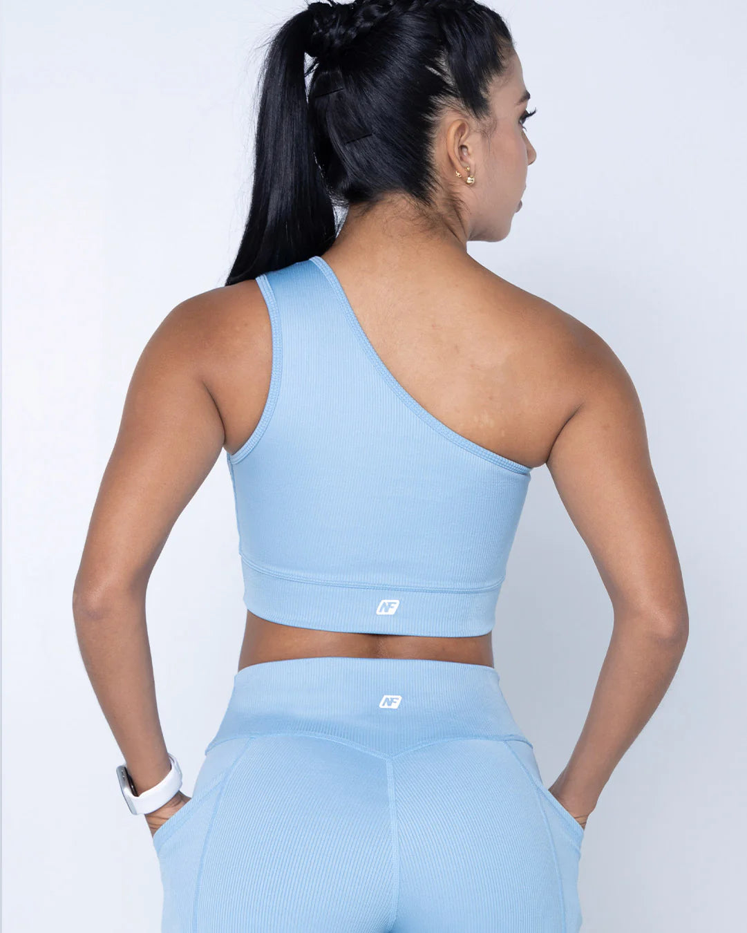 Light Blue One Shoulder Biker Set